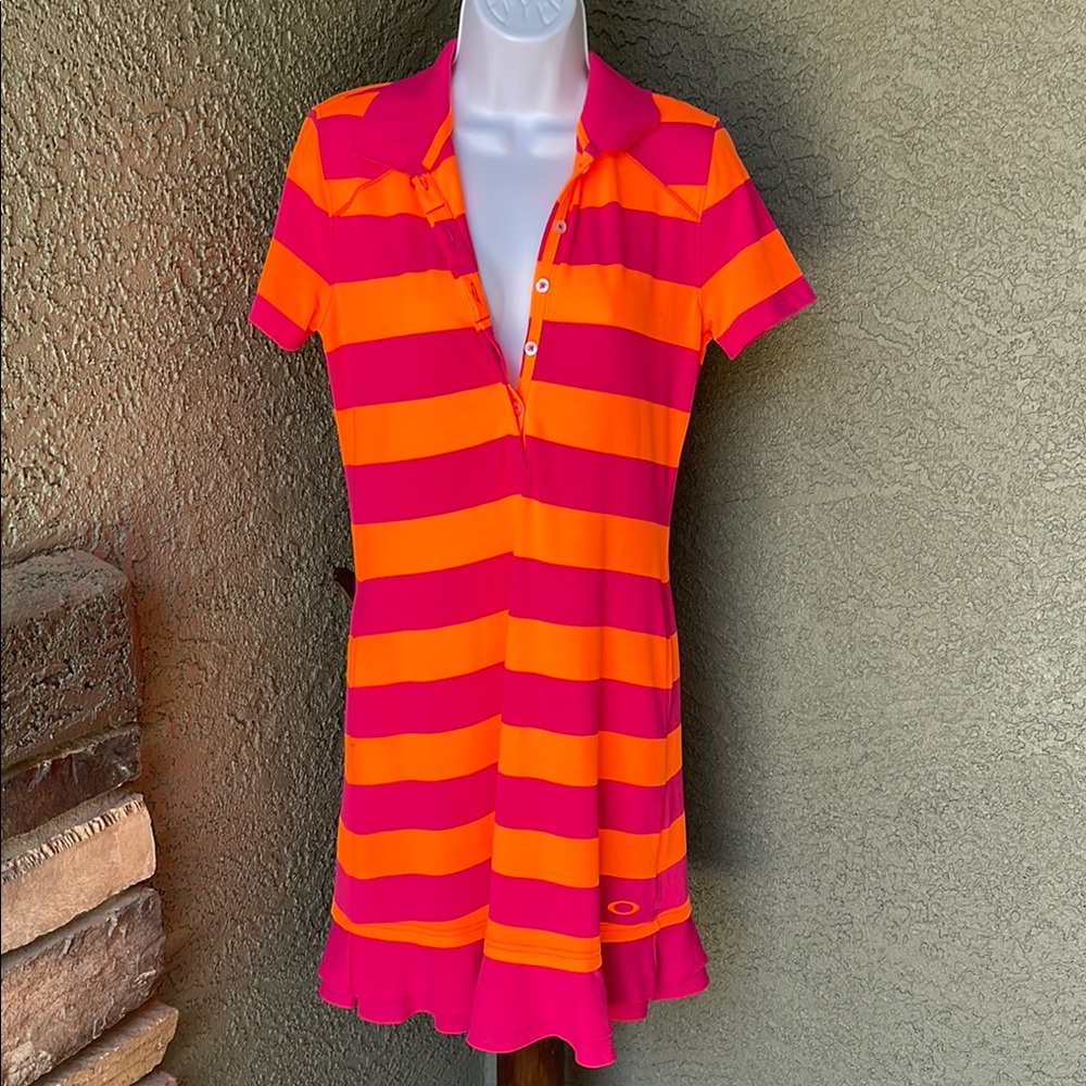 No.191 Oakley Casual Pink and Orange Polo Mini Dress size medium
